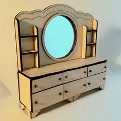 a wooden dresser with a mirror on top