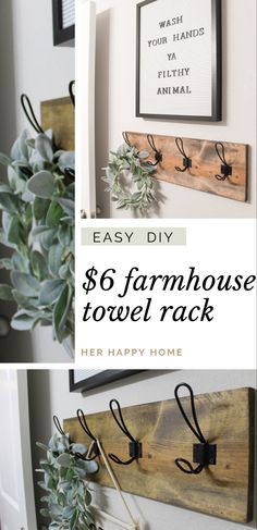 the diy farmhouse towel rack is easy to make and looks great for any room in your home