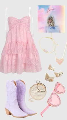 Pink Dress For Eras Tour, Eras Tour Fits Lover, Pink Eras Tour Dress, Taylor Swift Eras Tour Outfit Inspo Lover, Lovers Eras Tour Outfits, Taylor Swift Concert Outfit Eras Tour Lover, Eras Tour Outfits Summer, Taylor Swift Era Outfits Lover, Eras Tour Outfits Lover Dress