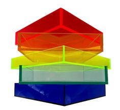 a multicolored object is stacked on top of each other