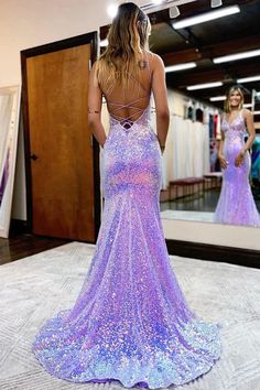 Rochie de bal Lavender V Neck Mermaid, rochie de seară lungă cu paiete scânteie Prom Dress Sparkly, Purple Evening Gown, Prom Dress Inspo, Sparkly Prom Dress, Look Legging, Sparkly Prom Dresses, Stunning Prom Dresses, Sequin Prom Dress, Military Ball