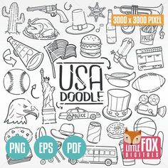 the usa doodle coloring book is filled with different things to draw and color on