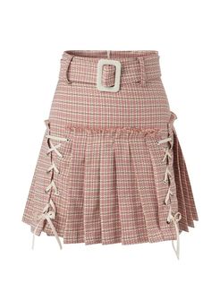 ❤Ash pink lace-up pleated skirt❤︎ Ash Pink, Pink Pleated Skirt, Half Skirt, Pink Lace, A Line Skirt, A Line Skirts, Pleated Skirt, Ash, Womens Skirt