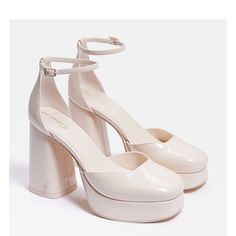 Cream Colored Platform Heels, New In Box Cream Stacked Heel Evening Heels, Cream Heels With Stacked Heel For Party, Cream Party Heels With Stacked Heel, Shoe Ideas For Women, Cream Heels, Dr Shoes, Shoes Illustration, Shoe Ideas, Shoe Wishlist