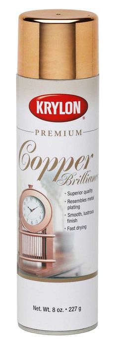 krylon premium copper metallic paint with gold trim and white clock on the side