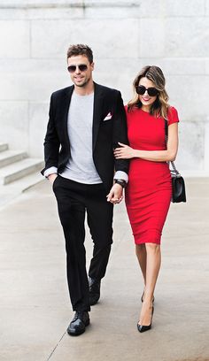 Linxspiration                                                                                                                                                     More Fashion Couple Outfits, Outfit Couple, Christine Andrew, Couples Outfit, Classy Couple, Hello Fashion, Stylish Couple, Moda Chic, Red Dresses