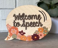 "Are you looking for the perfect gift for a speech therapist in your life? Look no further! Our speech therapist desktop signs are a great option to show your appreciation for their hard work and dedication in helping others communicate effectively.  This beautiful sign is designed with teachers and therapists in mind, featuring a unique speech bubble shape & space for your personalization. Made from high-quality materials, this gift is will be cherished for years to come. Sign is approximately 8x6\" and will come with a stand. Whether it's for a birthday, holiday, or simply to say thank you, our speech therapist signs are the perfect way to express your gratitude and admiration for their incredible work. Give them a gift that not only recognizes their profession but also a heartfelt gestu Welcome To Speech, Speech Therapy Room Decor, Speech Room Decor, Therapy Room Decor, Speech Therapy Room, Fair Stand, Therapy Gift, Aba Therapy, Speech Room