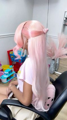 Pink Braided Wig, Wockesha Purple Wig, Pink Wig Side Part Curls, Pink And Silver Lace Front Wig, Pink Lace Front Hairstyles, Pink Wig Photoshoot Ideas, Deep Wave Pink Wig, Creative Wig Styles For Black Women, Black Model Hairstyles