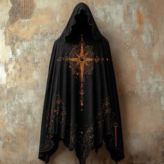 Church style printed embroidered hooded cape robe d5e5 Church Fashion, Hooded Cape, Casual Home, Elegant Casual, Maxi Styles, Full Length Mirror, Fantasy Clothing, Style Elegant, Sleeve Designs