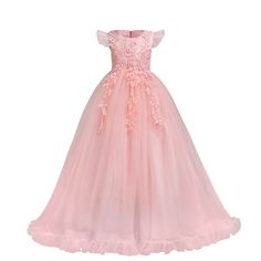 Kids little big girls sleeveless round neck princess dress tulle spliced full length evening party prom gown, elegant and gorgeous design, carnival event birthday party fall dressing up clothes, it will make your girl beautiful and feel like a princess.  Mesh spliced bodies with soft lining, adds ruffled tulle details at sleeve, tops embellished with beautiful flower, faux rhinestone and embroidered patchwork at front, designed with concealed zip-back fastening, the sashes are attached at the si Pretty Oc, Glinda Costume, Maxi Dress Bridesmaid, Carnival Event, Pagent Dresses, Fall Dressing, Oc Dress, Cocktail Party Outfit