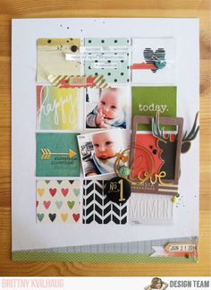 a scrapbook page with lots of different pictures and words on it, including baby's first year