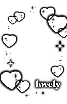 the word lovely is written in black and white with hearts, crosses and stars around it