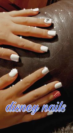 Ideas for Disney nails Walt Disney Nails, White Nails With Disney Design, Disney White Nails, Disney Mani Pedi, Disney Nails White, Disney Nails Black And White, Basic Disney Nails, Black And White Disney Nails, White Disney Nails