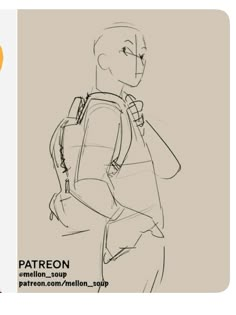 a drawing of a man with a backpack on his back and an image of the same person