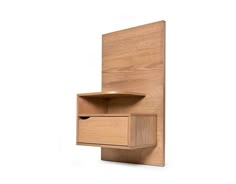 a wooden shelf with two drawers on it