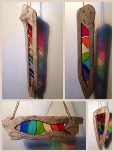 Stained Glass And Wood, Driftwood Ideas, Glass Art Pictures, Art Glass Jewelry, Wine Glass Art, Glass Art Projects, Beach Glass Art, Glass Garden Art, Stained Glass Suncatchers