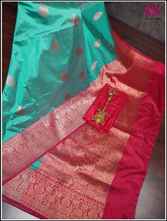 Banarasi Katan Silk Saree in Turquoise Blue and Pinkish Red 9 Luxury Katan Silk Fabric With Pallu, Turquoise Semi-stitched Bollywood Saree, Turquoise Saree With Zari Work For Navratri, Turquoise Bollywood Saree With Dupatta, Bollywood Style Turquoise Saree With Dupatta, Bollywood Style Turquoise Traditional Wear For Festive Occasions, Turquoise Bollywood Traditional Wear For Festive Occasions, Unstitched Turquoise Saree, Turquoise Semi-stitched Saree With Dupatta