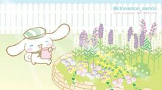 a cartoon rabbit jumping over a flower garden