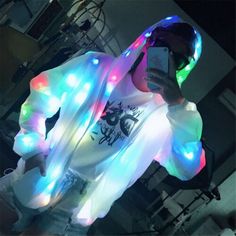 Trendy Fashion LED Light Up Luminous Coat Hooded DJ Jacket Women Men's Outwear Nightclub Party, Womens-jacket Led Jacket, Bar Music, Waterproof Led Lights, Party Jackets, Hooded Trench Coat, Nightclub Party, Christmas Party Outfits, Light Coat, Stage Costume