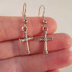 These Beautiful Cross Dangle Earrings Are Made Of Tibetan Silver And Are On Hypoallergenic Hooks That Will Not Hurt Your Ears. Brand New, Handmade, And Never Been Worn. Lead And Nickel Free. Rubber Backs Included. These Fine Quality Earring Are Perfect And Comfortable For All Day, Everyday Wear Or A Special Gift. Get An $18 Gift Of Your Choice In My Listings With Purchase Of Two Or More Items. Please Send Offers And Questions. Charms: 20x11mm Or .78"X.43" Diy Crochet Jewelry, Silver Cross Earrings, Prom Dance, Gift Wedding Anniversary, Earrings Antique, Beautiful Cross, Sparkle Earrings, Mens Accessories Jewelry, Cross Earrings