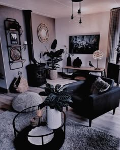 a living room filled with lots of furniture and plants on top of a coffee table