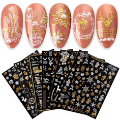 PRICES MAY VARY. Perfect Nail Sticker Set: Stickers are the perfect fashion accessories.Large number of different patterns for you to use and replace in daily life, nail decals are full of sensuality and elegance, Various charming patterns bring you a different mood. Easy to use: Self-adhesive nail stickers, you can follow it to decorate your own style nails, Ideal for natural or acrylic nails. DIY Nail Art: Great to create your unique wonderful cute nail designs. It is fun to DIY nail art with Nail Art Stickers Decals Christmas, New Years Eve Nail Decals, Christmas Cricut Nail Decals, White Nails With Gold, Unghie Nail Art, Nail Art Glitter, Nail Art Stickers Decals, Nail Art Sticker, Nail Supplies