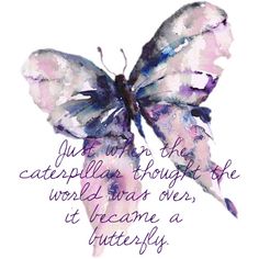 a watercolor painting of a butterfly with the quote, you can't be the caterpillar through the world that ever, it seems to become a butterfly