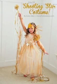 Easy DIY Shooting Star Halloween Costume by Kara's Party Ideas | Kara Allen | KarasPartyIdeas.com for Michaels #michaelsmakers Nativity Star Costume, Shooting Star Costume, Star Halloween Costume, Camping Costume, Nativity Star, Nativity Costumes, Space Costumes, Star Costume, Christmas Pageant