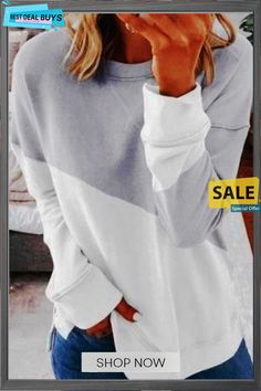 Patchwork Grey&white Sweatshirt Trendy White Long Sleeve Sweatshirt, White Casual Sweater For Fall, Trendy White Sweatshirt, White Casual Stretch Sweater, Casual White Stretch Sweater, White Stretch Sweatshirt For Fall, Oversized White Long Sleeve Sweatshirt, White Cotton Sweater For Fall, White Long Sleeve Sweatshirt For Spring