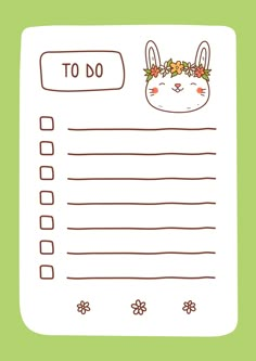 a to do list with bunny ears and flowers on the top, in front of a green background