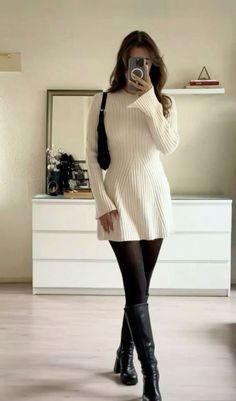 White Sweater Dress, Fest Outfits, Casual Day Outfits, Elegante Casual, Quick Outfits, Thanksgiving Outfit