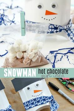 snowman hot chocolate with marshmallows in the shape of a snow man