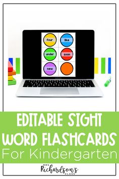 a laptop with the words editable sight word flashcards for kids to use on it