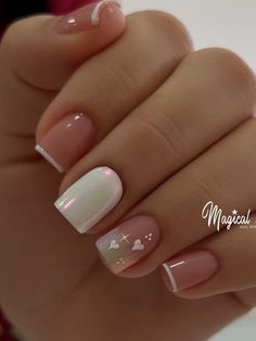 short white French tip nails with cute hearts Unghie Nail Art, Heart Nail Designs, Subtle Nails, Work Nails, Heart Nails, Fancy Nails