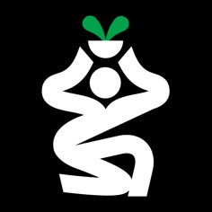 a white logo with green leaves in the shape of a man's head and arms