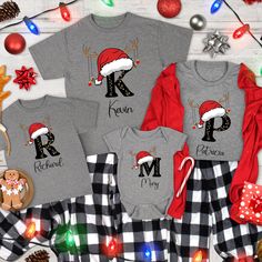 Christmas Custom Name Initial T-Shirt, Xmas Matching Pajama, Family Christmas Shirt, Personalized Christmas Couple Shirt, Christmas Group Tee, Personalized Monogrammed Christmas Family Shirt,  Family Matching,  Matching Xmas Tees - Unwrap the magic of the season with our Custom Christmas Tee selection. Personalized Name Christmas Family Shirts add a touch of warmth and individuality to your celebrations. Discover our Family Christmas Shirt assortment, including Custom Christmas Shirt with Name o Diy Matching Christmas Shirts, Family Matching Christmas Shirts, Initial T, Matching Pajama, Matching Christmas Shirts, Christmas Names, Xmas Tees, Christmas Monogram, Couple Shirt