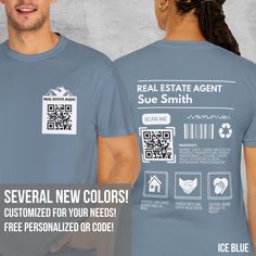 Real Estate agent? Get leads EVERYWHERE you go with this custom Realtor shirt! This personalized Real Estate Agent shirt makes a thoughtful gift for the real estate agent you love! Features a custom @ "handle" and a custom QR code for things like your website, social media, etc.  The QR code is free and made by me, however, if you have your own QR code (Instagram, etc) I'm happy to include that instead. Most customers request the QR code directs to their website or social media. This design is c Real Estate Agent Gift, Real Estate Shirts, Qr Codes, Im Happy, I'm Happy, Ice Blue, Estate Agent, Qr Code, Real Estate Agent