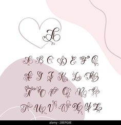 the letters and numbers are written in cursive writing, with hearts above them