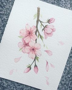 watercolor painting of pink flowers on white paper