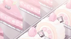 there is a pink cake in the mirror