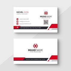 two business cards with red and black stripes