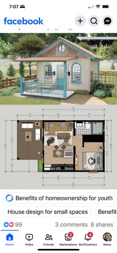 the floor plan for a small house with an attached porch and stairs to the second story