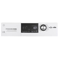 an appliance that is white and has buttons on the front, with black trim