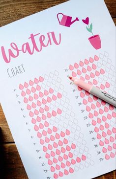 a printable water chart with a marker on it and a cup of coffee next to it