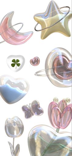 several different shapes and sizes of soap bubbles in the shape of stars, hearts, and clovers