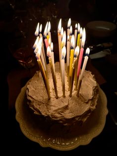 there is a cake with many candles on it