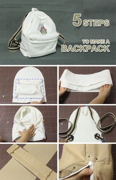 the instructions for how to make a backpack with zippers and pockets, including scissors