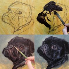 two pictures of dogs with different colored pencils