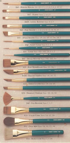 the brushes are lined up in rows and ready to be used for painting or drawing