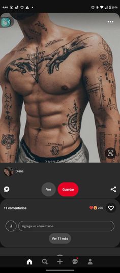 an image of a man with tattoos on his chest